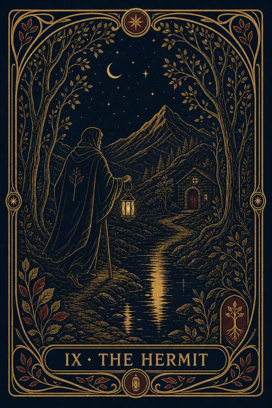 The Hermit holding a lantern on a mountain